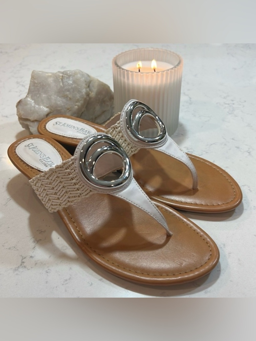 St. John's Bay White Woven Strap Sandals Size 8